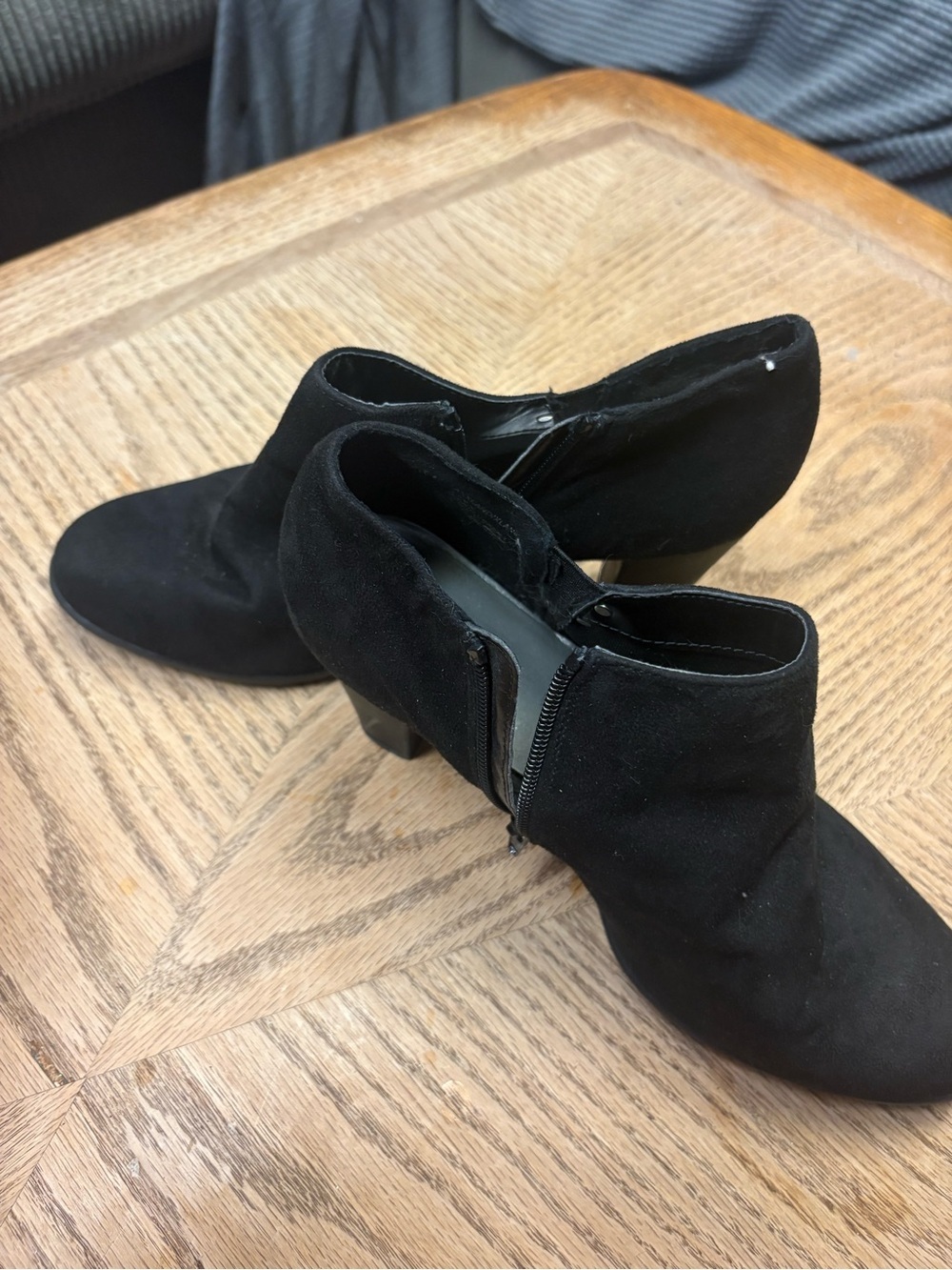 Anne Klein Black Suede Ankle Booties with Side Zip